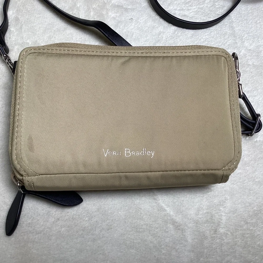 Vera Bradley Tan Nylon RFID All in One Crossbody Wallet Bag Floral Paisley Lined
